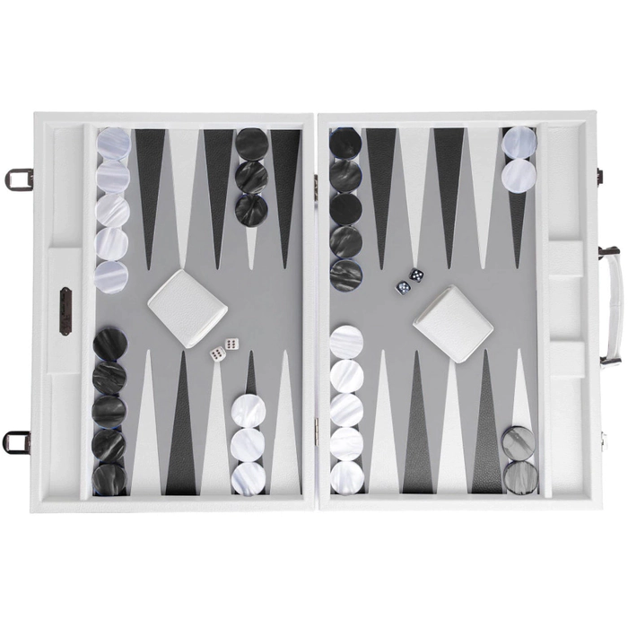 Exclusive backgammon set "Baptiste" made of leather, white